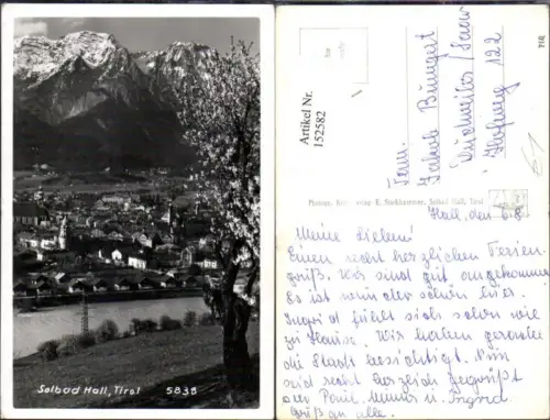 152582,Hall i. Tirol Ansicht m. Baumblüte