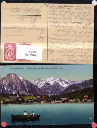 152675,Seefeld i. Tirol m. Wetterstein Mittenwaldbahn Ansicht m. Ruderboot Ruderer 1920 pub Purger Co 12625