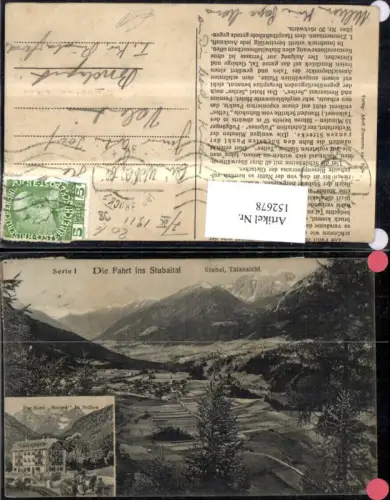 152678,Fahrt i. Stubaital Stubai Talansicht Hotel Serles i. Telfes 1911