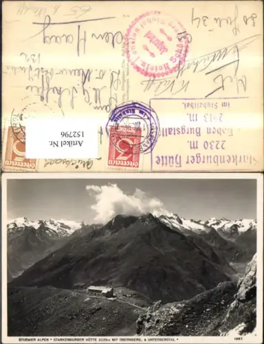 152796,Stubaier Alpen Starkenburger Hütte m. Obernberg u. Unterbergtal 1934 Neustift i. Stubaital