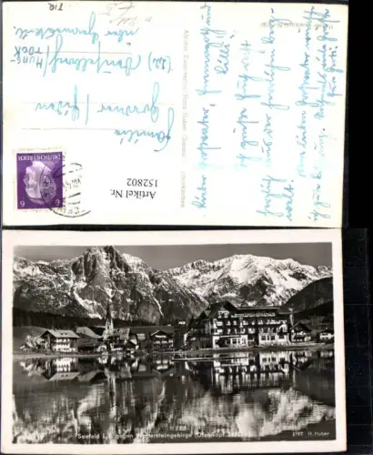 152802,Seefeld i. Tirol geg. Wettersteingebirge 1944 Ansicht m. Hotel Strandhotel z. Seespitze