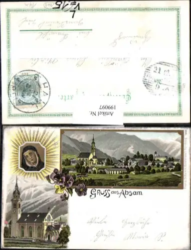 199097,Litho AK Gruß aus Absam b. Hall i. Tirol Totale Kirche Gnadenbild Mehrbildkarte pub Schemm 1603