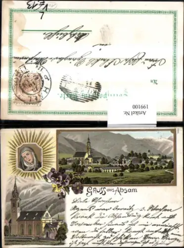 199100,Litho AK Gruß aus Absam b. Hall i. Tirol Totale Kirche Gnadenbild Mehrbildkarte pub Schemm 1603