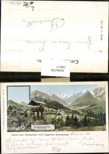 199117,Litho AK Gruß aus Stubaithal u. Jagerhof Schönberg Totale Witting-Aussichtswarte