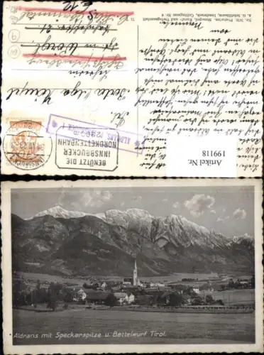 199118,Aldrans m. Speckarspitze u. Bettelwurf Totale Postablage Aldrans P. Innsbruck Stempel