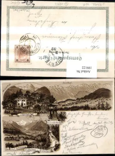 199122,Litho AK Wippthal Innthal Schönberg Stubaithal u. Gletscher Jagerhof Witting Aussichtswarte Mehrbildkarte