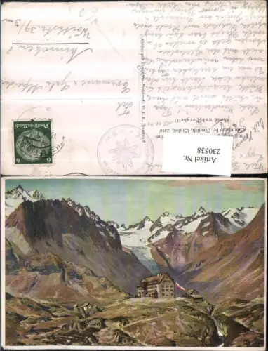 230538,Künstler AK Franz Senn-Hütte Berghütte b. Neustift i. Stubai Bergkulisse