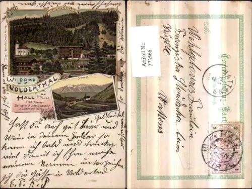 273566,Litho AK Wildbad Volderthal b. Hall in Tirol Kirche Stiftsalpe Bergkulisse Mehrbildkarte
