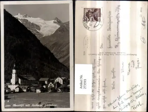273593,Neustift im Stubaital Teilansicht Kirche m. Stubaier-Gletscher Bergkulisse