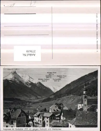 273630,Fulpmes im Stubaital Teilansicht Kirche geg. Habicht u. Gletscher Bergkulisse