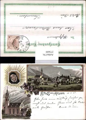 273699,Litho AK Gruß aus Absam b. Hall in Tirol Totale Kirche Gnadenbild Mehrbildkarte