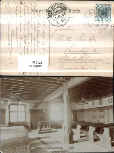 273726,Foto AK Hall in Tirol Rathaussaal Innenansicht pub A. Stockhammer 1905