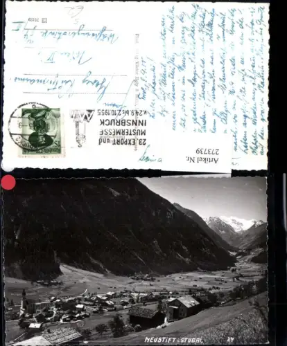 273739,Neustift im Stubaital Totale Bergkulisse 23. Export u. Mustermesse Innsbruck 1955 Stempel