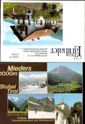 273746,Mieders im Stubai Totale Kirche Wegkreuz Bergkulisse Haus Lanthaler Mehrbildkarte