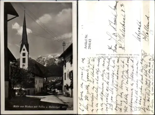 294143,Mieders Motiv Kirchenturm m. Telfes u. Kalkkögel Bergkulisse
