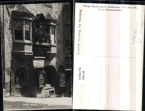 294148,Foto AK Hall in Tirol Geschäft Glasermeister Josef Schweninger Erker pub A. Stockhammer 417