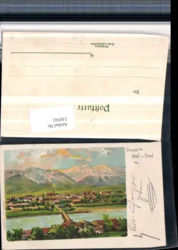 330541,Litho Gruß aus Hall i. Tirol Totale Bergkulisse pub Ohnewein e Co