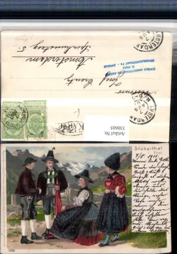 330605,Künstler Litho Stubaital b. Neustift Trachten Tracht Bergkulisse