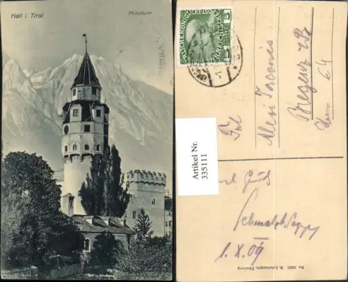 335111,Hall in Tirol Münzturm Turm Bergkulisse