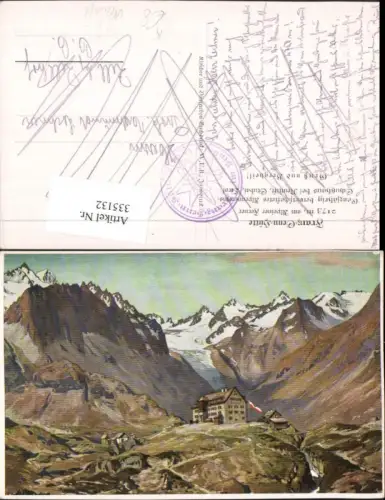 335132,Künstler AK Franz-Senn-Hütte Berghütte b. Neustift Bergkulisse