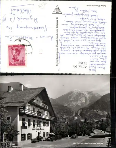 373661,Zirl in Tirol Gasthaus zur Brücke Straßenansicht Bergkulisse