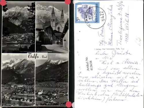 413638,Telfs Totale Kirche Bergkulissen Mehrbildkarte