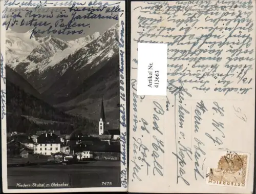 413663,Mieders im Stubai Totale m. Gletscher Bergkulisse