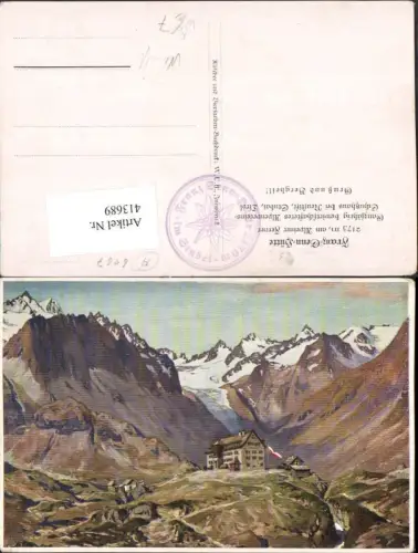 413689,Künstler AK Franz-Senn-Hütte Berghütte b. Neustift Bergkulisse