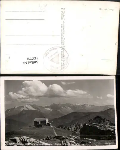413778,Padasterjochhaus Berghütte b. Trins geg. Zillertaler Alpen Bergkulisse