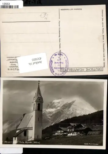 435805,Mösern b. Telfes Kirche geg. Hohe Munde Bergkulisse pub H. Huber 5209