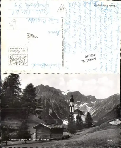 450040,Obernberg Kirche geg. Tribulaun Bergkulisse