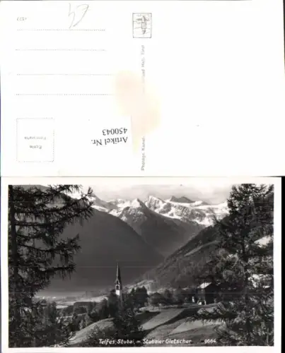 450043,Telfes im Stubai Kirche geg. Gletscher Bergkulisse