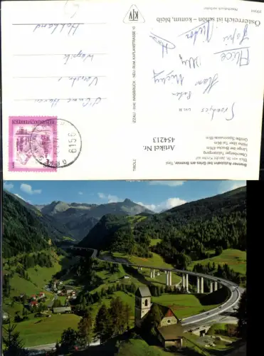 454213,Brennerautobahn b. Gries am Brenner Kirche Bergkulisse