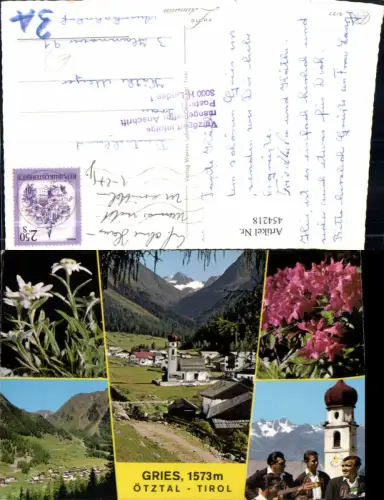454218,Gries im Ötztal Totale Kirche Tracht Edelweiß Mehrbildkarte