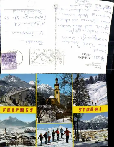 454253,Fulpmes Totale Kirche Skifahrer Europabrücke Mehrbildkarte
