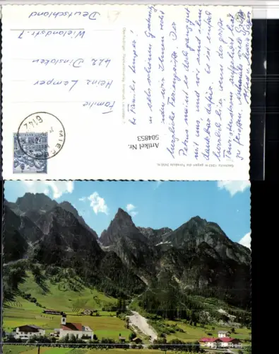 504853,Gschnitz Totale Kirche geg. Torsäule Bergkulisse