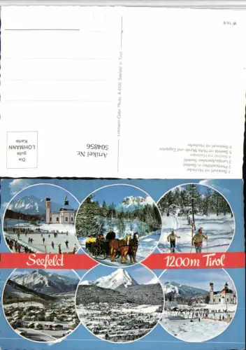 504856,Seefeld Totale Seekirche Pferdeschlitten Langläufer Mehrbildkarte