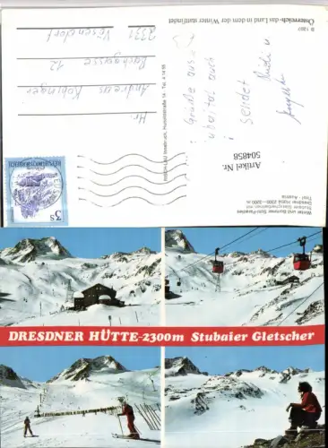 504858,Dresdner Hütte Berghütte b. Neustift Seilbahn Skifahrer Mehrbildkarte