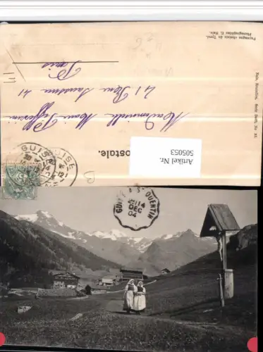 505053,Paysages choisis du Tyrol b. Neustift Wegkreuz Tracht Bergkulisse