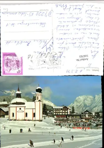 516703,Seefeld in Tirol Seekirchl Kirche Langläufer Bergkulisse Winterbild