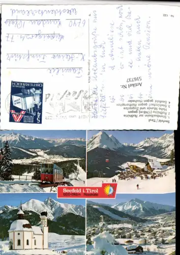 516737,Seefeld in Tirol Totale Seilbahn Bergbahn Kirche Winterbilder Mehrbildkarte