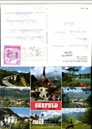 516740,Seefeld in Tirol Totale Kirche See Autobahn Mehrbildkarte