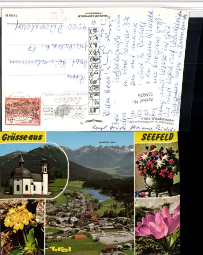 519026,Seefeld Totale Kirche Blumen Mehrbildkarte pub Alpine Luftbild 73556