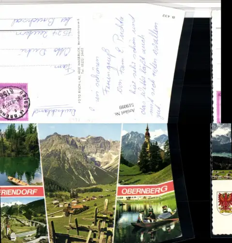 519099,Obernberg Kirche Ruderboot Tracht Mehrbildkarte pub Risch-Lau