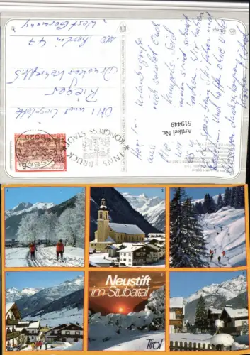 519449,Neustift Totale Kirche Langläufer Winterbilder Mehrbildkarte