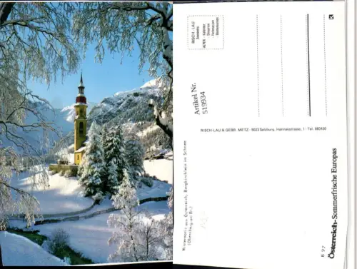519934,Obernberg am Brenner Kirche Bergkulisse Winterbild