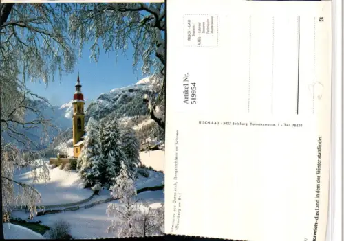 519954,Obernberg am Brenner Kirche Bergkulisse Winterbild