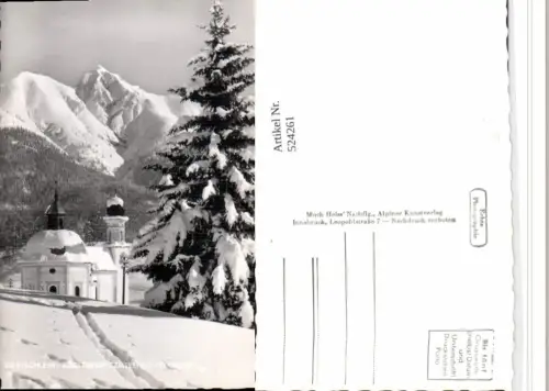 524261,Seefeld Seekirchlein Kirche m. Reiterspitze Bergkulisse Winterbild