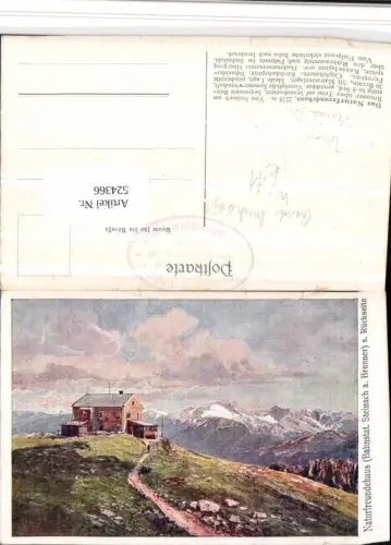 524366,Künstler AK Naturfreundehaus Berghütte b. Steinach Bergkulisse