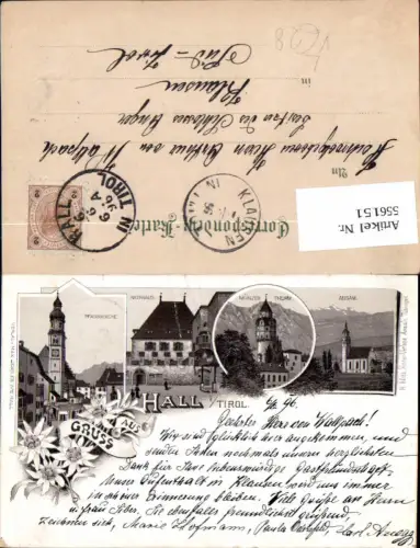 556151,tolle Lithographie Gruß aus Hall in Tirol Vorläufer 1896 pub Max Jeggles